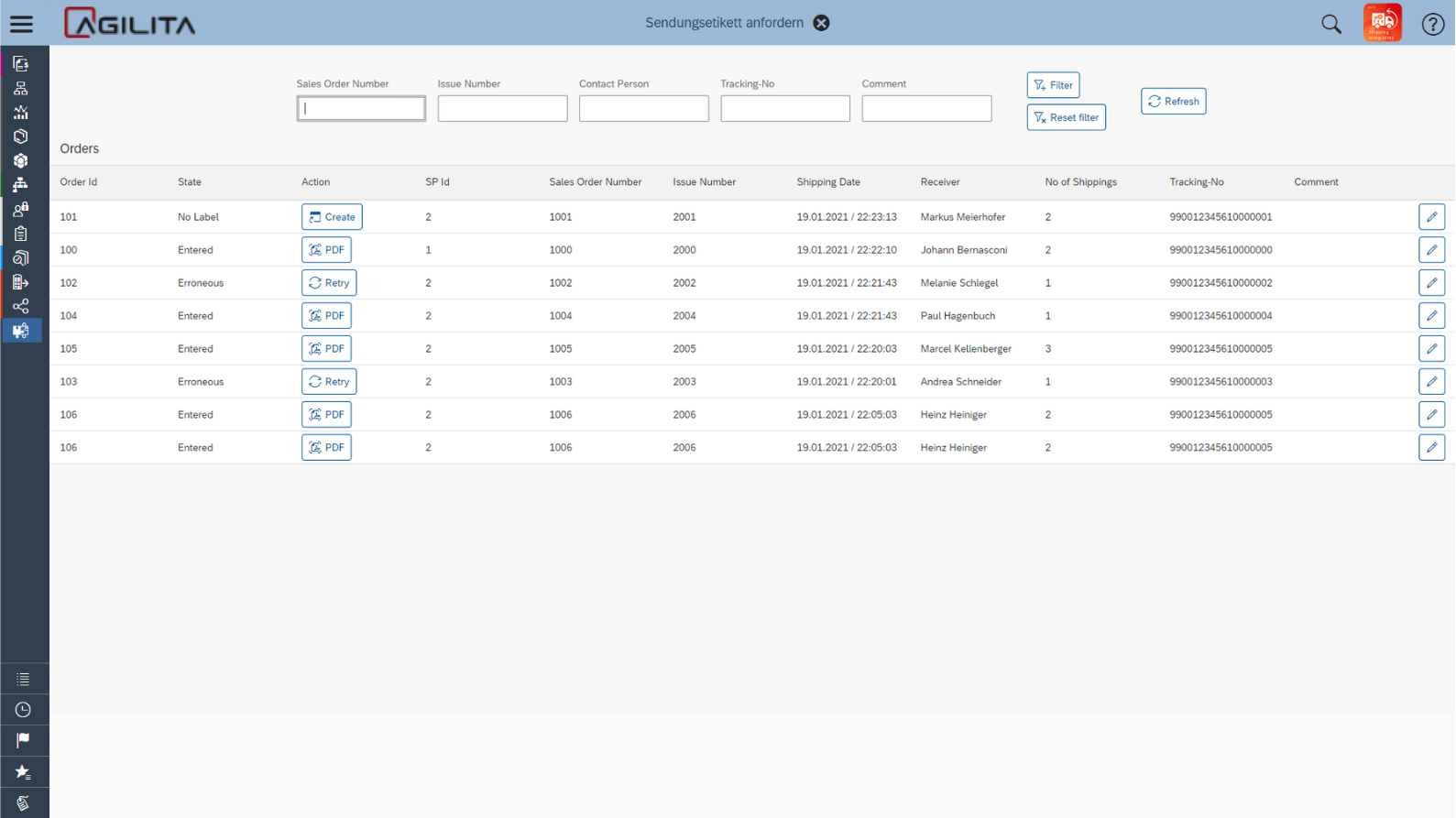 AGIL Shipping Integration Sendungen