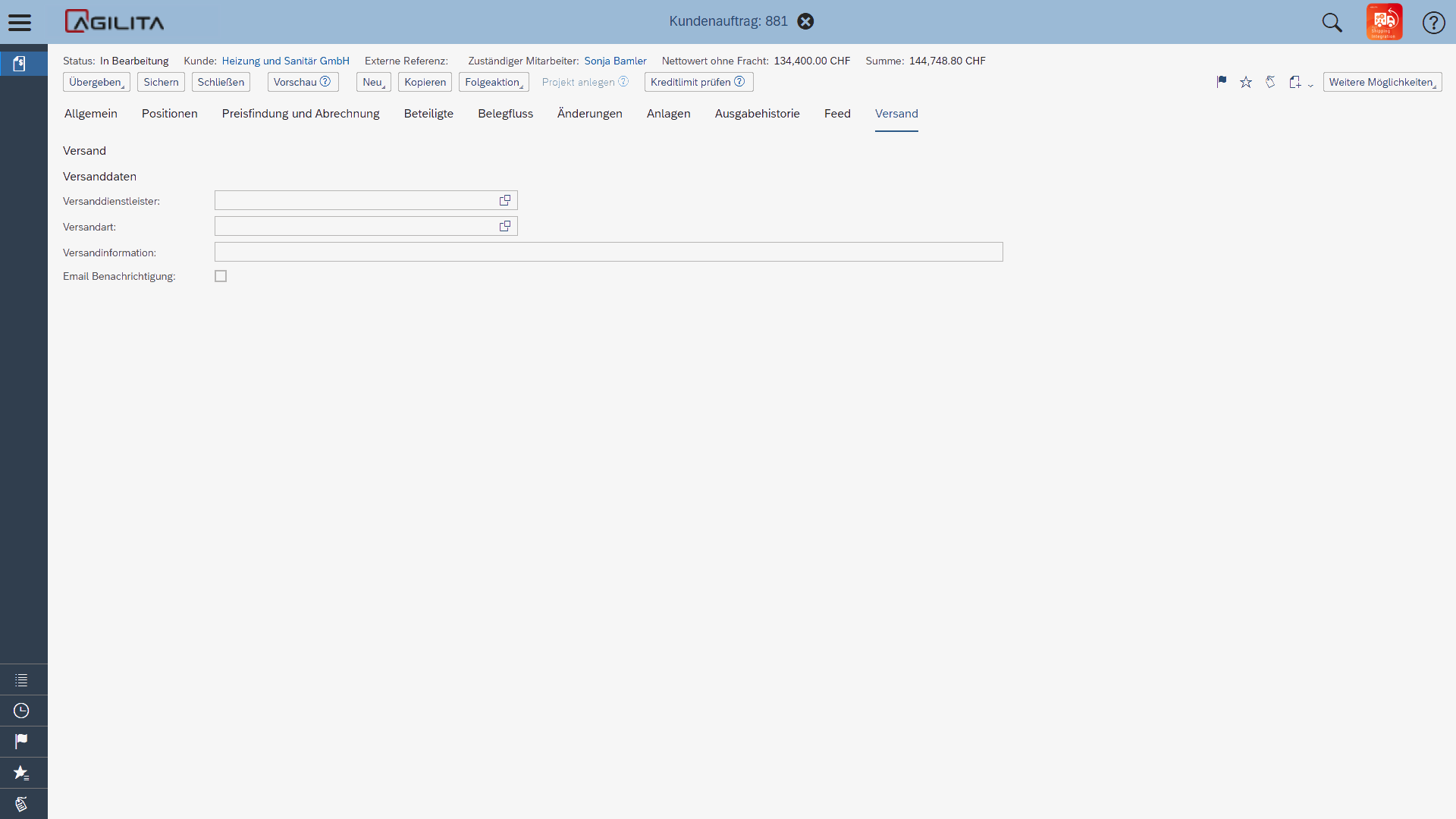 AGIL Shipping Integration Versandprozess